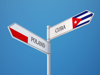 Poland Cuba  Sign Flags Concept