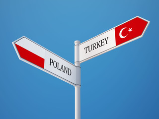 Poland Turkey  Sign Flags Concept