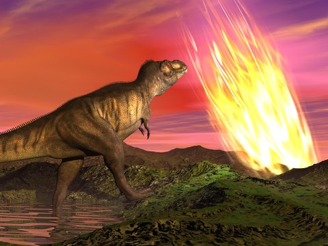 Extinction of dinosaurs - 3D render