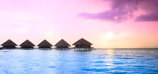 Sunset on Maldives island,