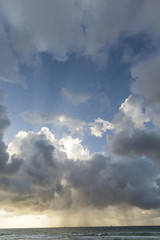 View of storm seascape in sunset