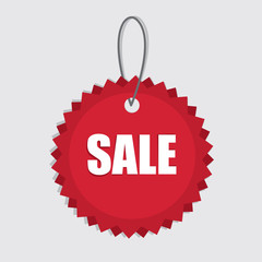 Large red sale tag hanging