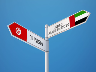 Tunisia United Arab Emirates.  Sign Flags Concept