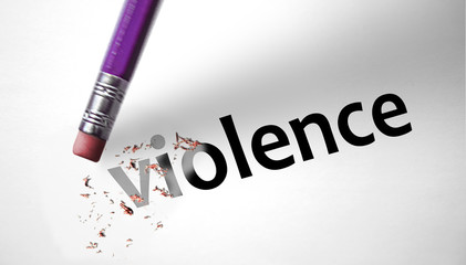 Eraser deleting the word Violence