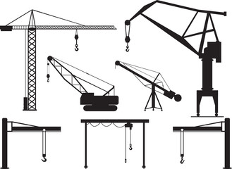 Set of cranes illustrated on white