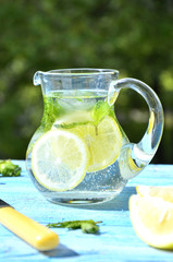 Lemonade in the pitcher.