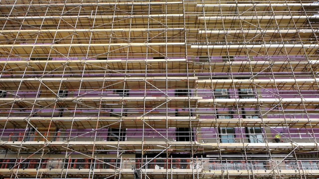 Building construction scaffolding.