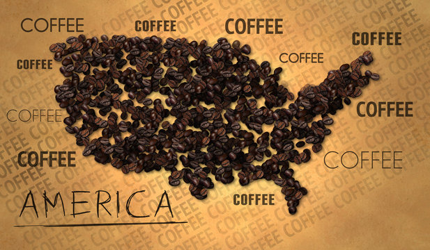 America Map Coffee Bean Producer On Old Paper