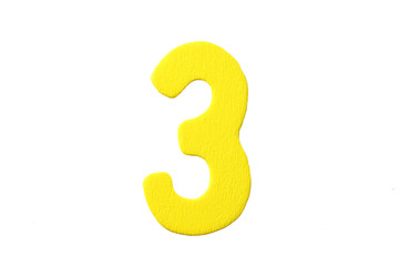 Numbers of wood painted in colorful on white.