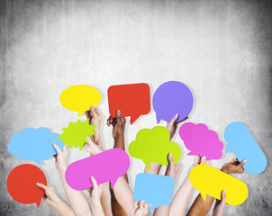 Human Arms Raised with Speech Bubble