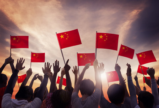 Group of People Holding National Flags of China