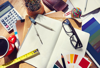Designer's Table with Tools and Copy Space
