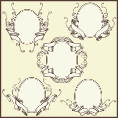 Ribbon frame and border ornaments set 03