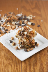 Seven layer bars on the kitchen counter.