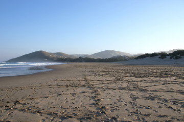 Fototapeta na wymiar Footprints in Sand at Wild Coast, Transkei, South Africa