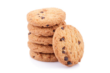 Chocolate chips cookies isolated on white background