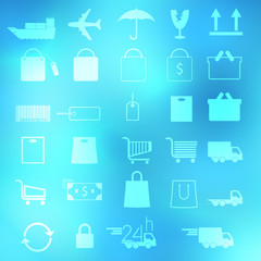 Set of shopping icons on abstract backgrounds