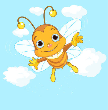 Cute Bee flying in the sky