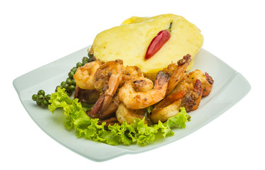 Garlic shrimps with potato