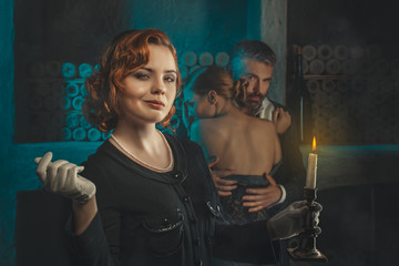 Retro girl with a candle.