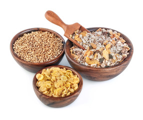 Muesli, cornflakes and ripe wheat as healthy food