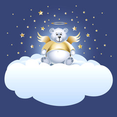Teddybär als Engel auf Wolken