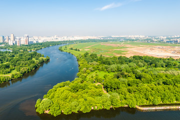 View of the Moscow park and the river in the summer