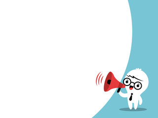 Business man on megaphone make an announcement with bubble speec