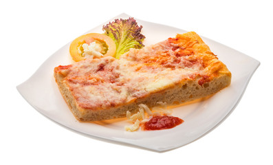 Pizza with tomato sauce and mozarella