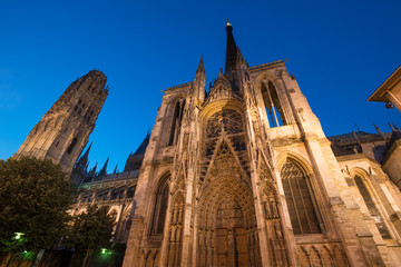 Famous Notre-Dame de Rouen cathedral at twilight