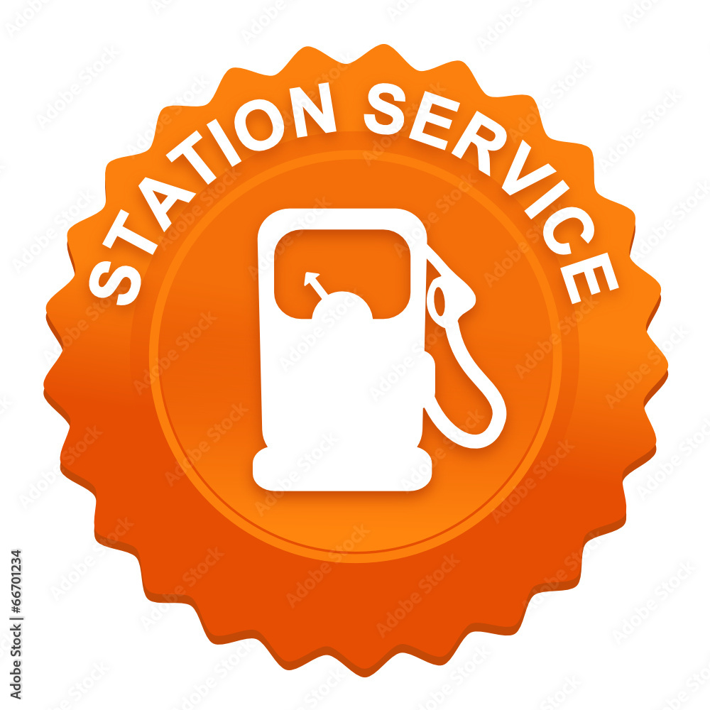 Wall mural station service sur bouton web denté orange