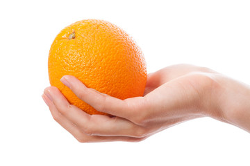 orange in a female hand