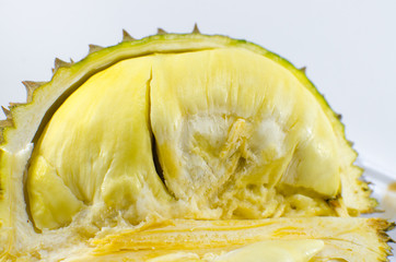 Close up of peeled durian isolated on white background