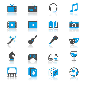 Entertainment flat with reflection icons