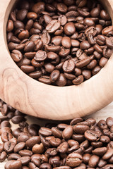 Roasted coffee in wooden bowl
