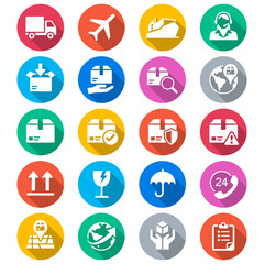 Logistics and shipping flat color icons