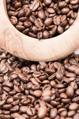 Roasted coffee in wooden bowl