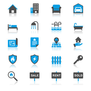 Real estate flat with reflection icons