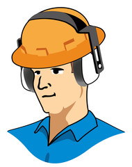 Individual employee with ear protection