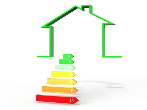 3d illustration of house with energy efficiency symbol