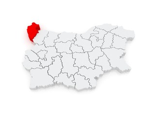 Map of Vidin Province. Bulgaria.