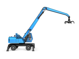 Crane with mechanical hand on a white background