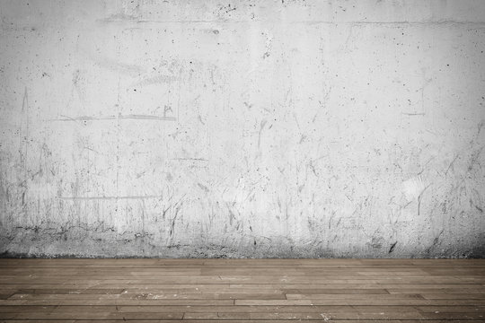Background interior: concrete wall and wood floor