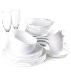Set of white dishes isolated on white