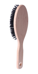 Wooden hairbrush isolated on white