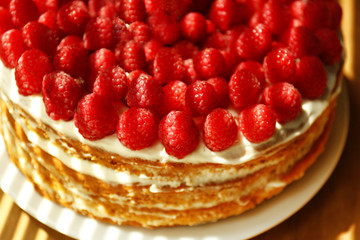 Tasty cake with fresh berries, close up