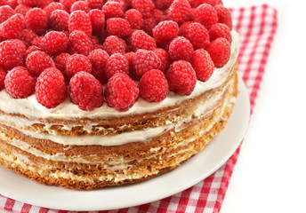 Tasty cake with fresh berries, close up