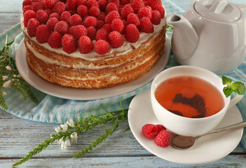 Tasty cake with fresh berries, close up