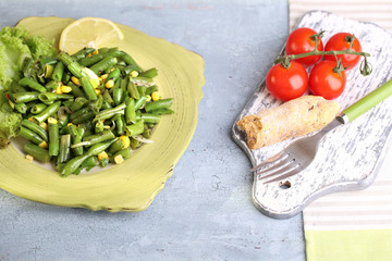 Salad with green beans and corn,