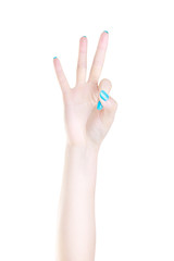 Woman hand OK sign isolated on the white background